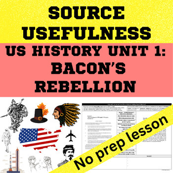 Preview of US History Unit One - Bacon's Rebellion Source Usefulness worksheet