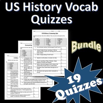 Preview of 19 US History Vocabulary Quizzes - Bundle - Editable Worksheets