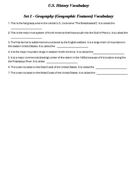 Preview of US History - Complete Vocabulary by Unit with Worksheet Activities (27 Sets)