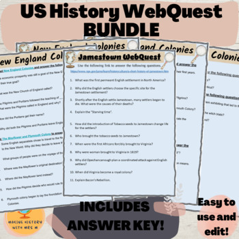 Preview of US History WebQuest Bundle - Jamestown and New England