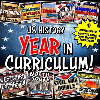 Preview of US History Year in Curriculum United States Printable & Digital- Grades 6-8 