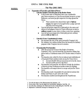 US History and Government Unit 4 Civil War Notes New Framework by ...