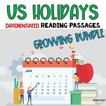 Preview of US Holidays Differentiated Reading Passages Leveled Texts bundle