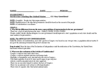 Preview of US I-Creating the United States  Notes,Study Guide (Microsoft Word,Google Doc)