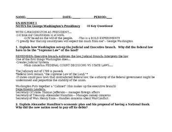Preview of US I-G.Washington's Presidency Notes, Study Guide (Microsoft Word,Google Doc)