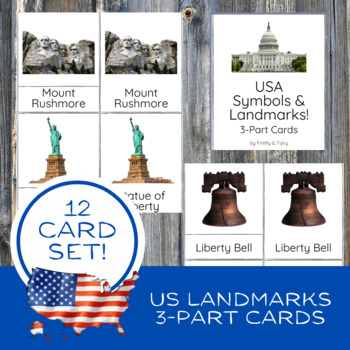 Preview of US Landmarks & Symbols Montessori 3-Part Cards Nomenclature Social Studies Toob