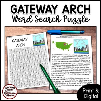 US Landmarks Word Search Puzzle GATEWAY ARCH by The Dollhouse Collector