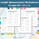US Length Measurement Worksheets - 50 Page PDF - 2nd - 3rd - 4th