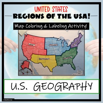 Preview of US Regions Map Activity- Label and Color the Five Regions!