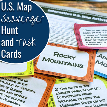 Preview of U.S. Map Scavenger Hunt and Task Cards