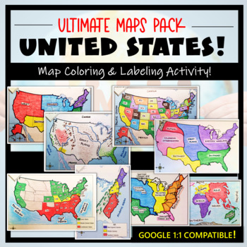 Preview of U.S. Maps & Geography- The Ultimate Label & Color Maps Pack! (American History)
