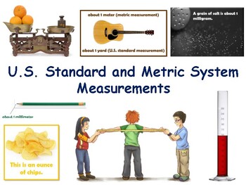 Preview of US/Metric Measurement Lesson & Flashcards task cards study exam prep 2023-2024