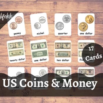 Preview of US Money Flash Cards - 17 Montessori Cards | US Coins | US Bills