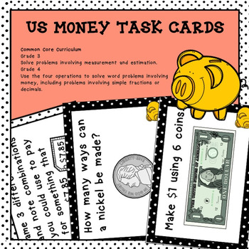 Preview of Money Task Cards Counting, Activities, Word Problems, Math, Grade 3 4 US