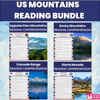 Preview of US Mountains Reading Comprehension Bundle | American Geography Reading