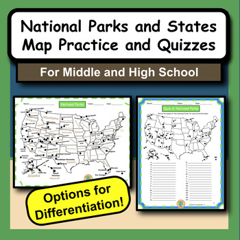 Preview of US National Parks and States Maps Worksheets and Quizzes for Geography