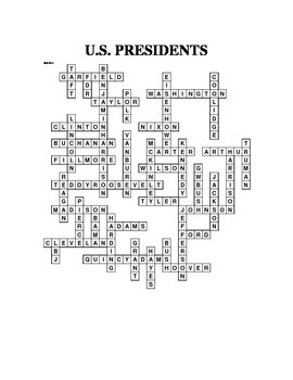 U.S. PRESIDENTS CROSSWORD PUZZLE by The Lit Guy | TpT