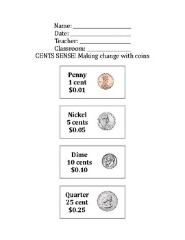 Preview of US Penny, Nickel, Dime, and Quarter Coin Values FREEBIE