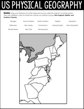 13 colonies physical features map