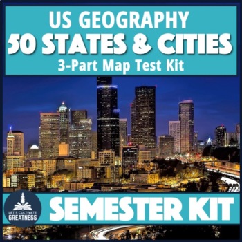 Preview of US Political Geography Map Test 3-Pack States and Cities