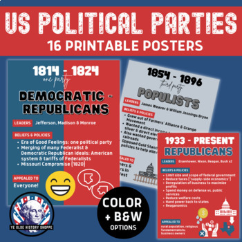 Preview of US Political Parties - 16 printable posters - APUSH Posters - American Politics