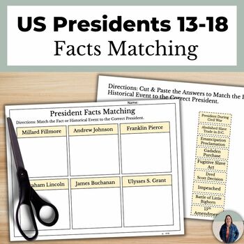Preview of US Presidents 13-18 Matching Activity for American History and US Government