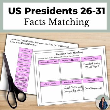 Preview of US Presidents 26-31 Facts Matching Activity for American History and Government