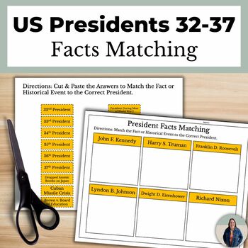 Preview of US Presidents 32-37 Facts Matching Activity for American History and Government