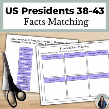 Preview of US Presidents 38-43 Facts Matching Activity for American History and Government