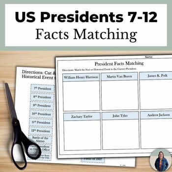Preview of US Presidents 7-12 Facts Matching Activity for American History and US Civics