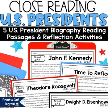 Preview of US Presidents Reading Passages Posters Biographies 3rd 4th 5th Grade Activities