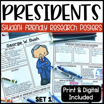 Preview of US Presidents Biography Research Project Posters - Set One - Printable & Digital