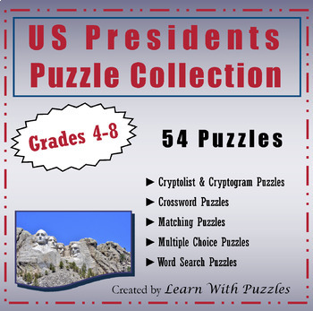 Preview of US Presidents Puzzle Collection 54 Puzzles Gr4-8 PDF Distance Learning