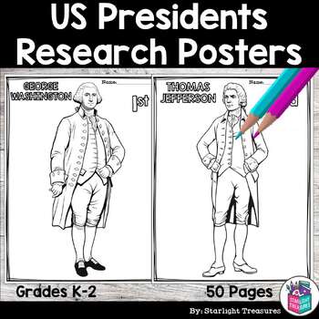 Preview of US Presidents Research Posters, Coloring Pages - Biography Research Project