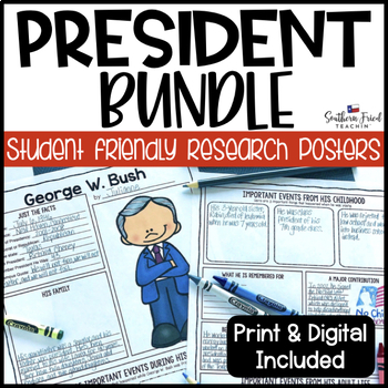 Preview of US Presidents Biography Research Project Posters BUNDLE - Printable & Digital
