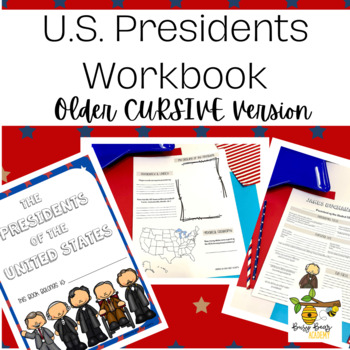 Preview of US Presidents Research Workbook for Middle & High School - Cursive Version