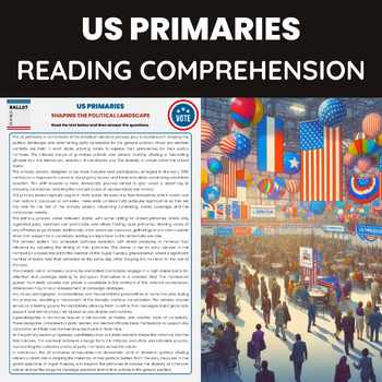 Preview of US Primaries and Caucuses Reading Worksheet | American Elections Process