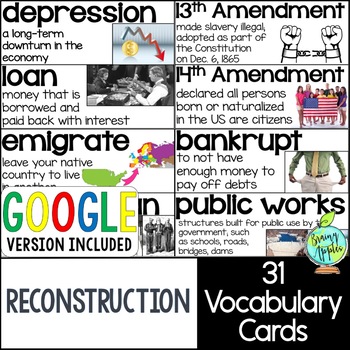 Preview of US Reconstruction Vocabulary Word Wall Cards - Bulletin Board