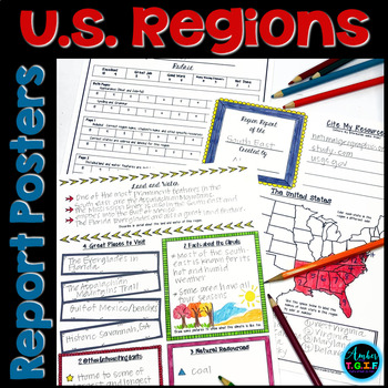 Preview of U.S. Region Report (Poster) Template for Intermediate Grades