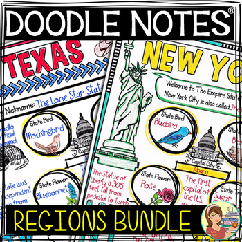 Preview of US Regions Doodle Notes Bundle - Social Studies