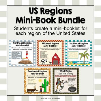 Preview of US Regions Unit Mini Booklets Worksheets All Five Regions Bundle