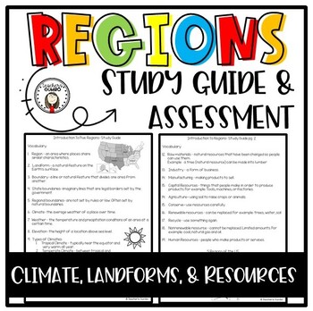 Preview of US Regions Study Guide and Assessment