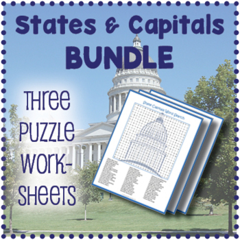 Preview of US STATES & CAPITALS BUNDLE - 3 Word Search & Crossword Worksheet Activities