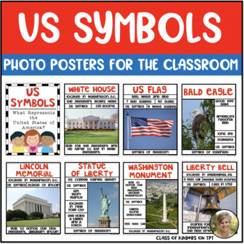 Preview of US Symbols Photo Posters of Statue of Liberty, Flag, Eagle Kindergarten & First