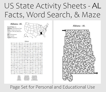Preview of US State Activity Worksheet - Alabama