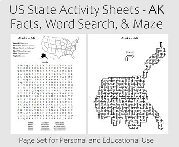 Preview of US State Activity Worksheet - Alaska