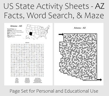 Preview of US State Activity Worksheet - Arizona