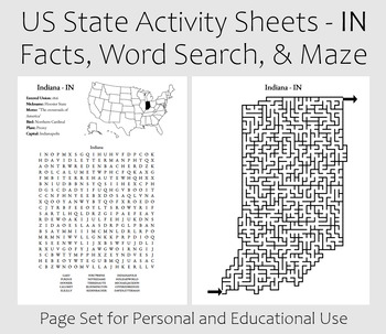 Preview of US State Activity Worksheet - Indiana