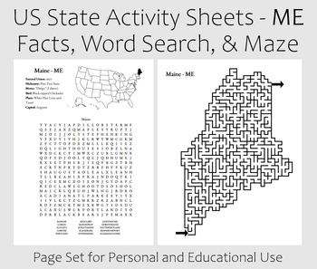 Preview of US State Activity Worksheet - Maine