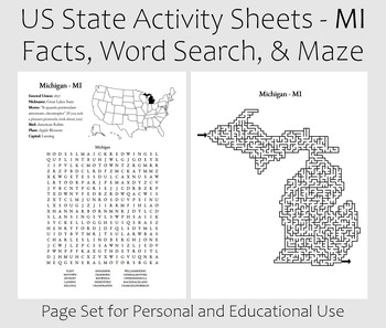 Preview of US State Activity Worksheet - Michigan